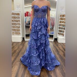 Sherri Hill Periwinkle Tiered Sequin Corset Formal Gown #55500
